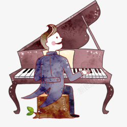 可爱卡通弹钢琴的男子素材