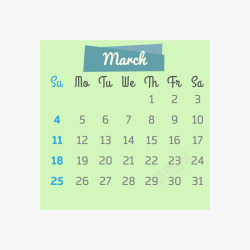 四边形日历绿色2018年三月四边形日历矢量图高清图片