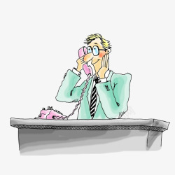 询问服务台插画手绘卡通人物打电话高清图片