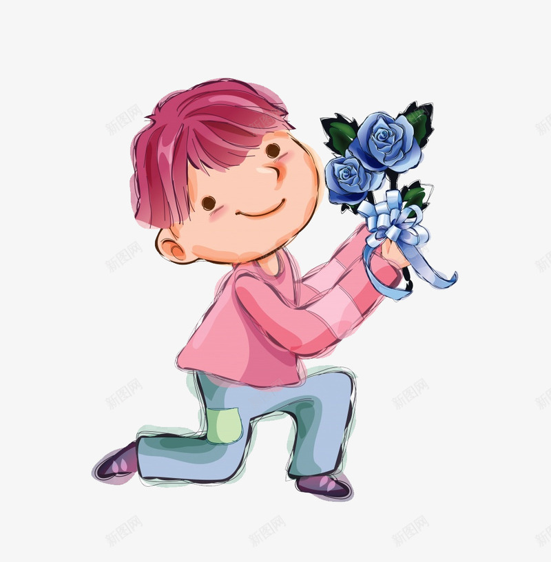 求婚的男生png免抠素材_新图网 https://ixintu.com PNG图形 卡通 男孩 男生 花朵 装饰