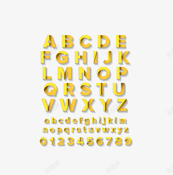 金色纸质字母与数字模板png免抠素材_新图网 https://ixintu.com 大小写 字母 数字 纸质 艺术字 英文字母 金色