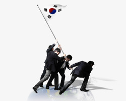 举旗子的熊本一群人扛着韩国国旗高清图片