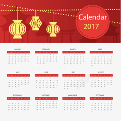中国新年日历与灯笼矢量图素材
