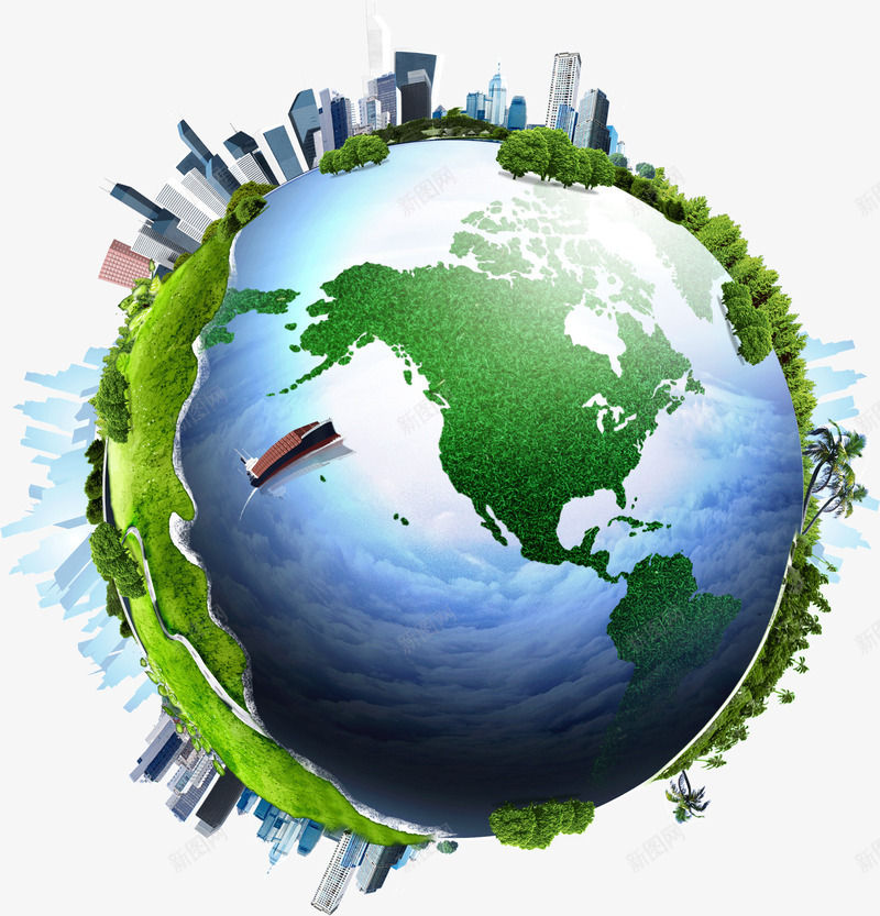 绿色地球建筑爱护地球环保png免抠素材_新图网 https://ixintu.com 地球 建筑 爱护地球 环保 绿色