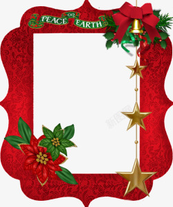 五角星铃铛圣诞装饰红色边框高清图片