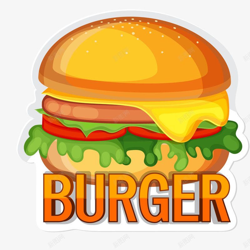 芝士汉堡标签矢量图ai免抠素材_新图网 https://ixintu.com 快餐 标签设计 汉堡包 美食 芝士汉堡 食物 矢量图