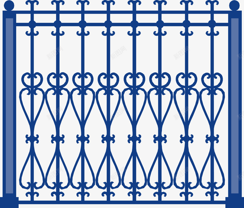 蓝色欧式围栏png免抠素材_新图网 https://ixintu.com 古典 围栏 护栏 栅栏 欧式 花纹 铁围栏 铁材质 铁艺 铁门 锻造