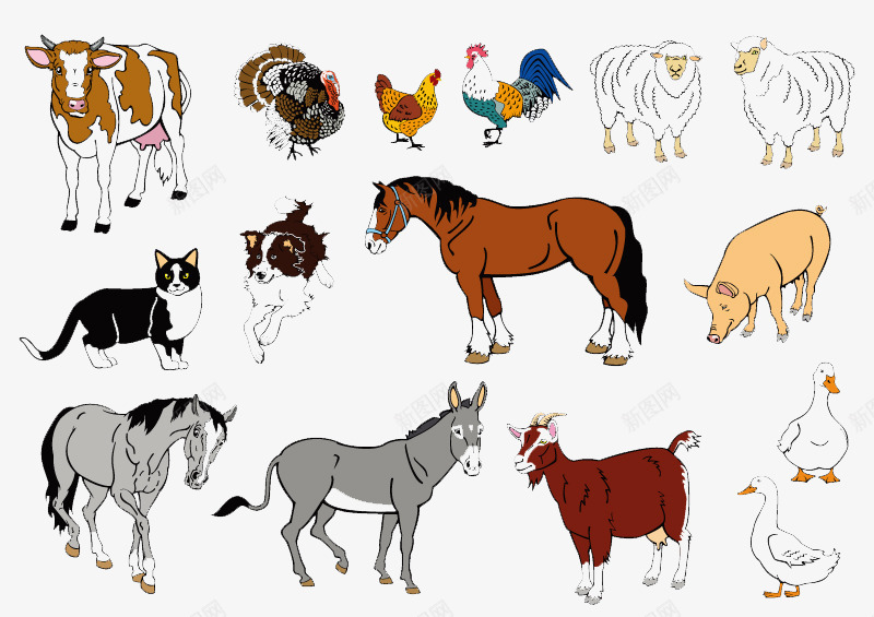 卡通农场动物png免抠素材_新图网 https://ixintu.com 农场动物 动物 卡通 多款 牛 猫 马 鸡 鸭