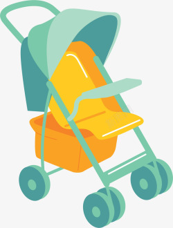 黄绿色婴儿手推车矢量图素材