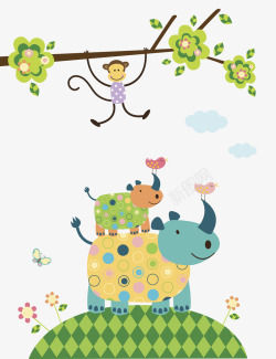 彩色卡通童趣犀牛动物自然素材