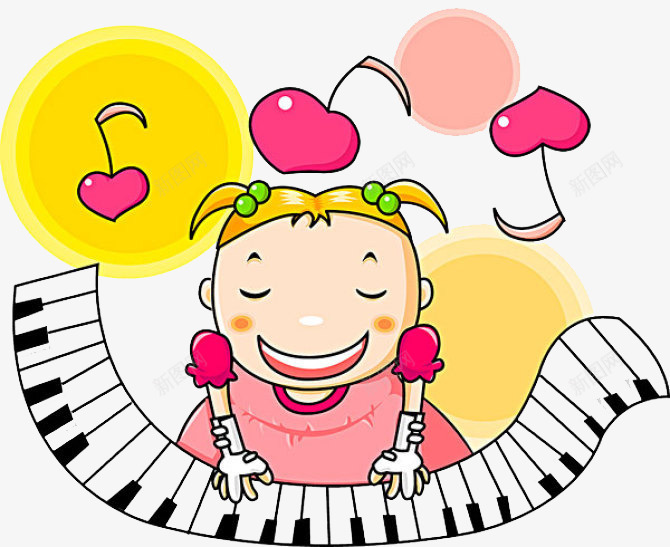 正在弹钢琴的小女孩png免抠素材_新图网 https://ixintu.com 发卡 小女孩 开心 弹琴 苹果 钢琴 音乐 黄色