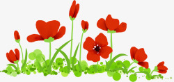 红色花朵草丛手绘人物素材
