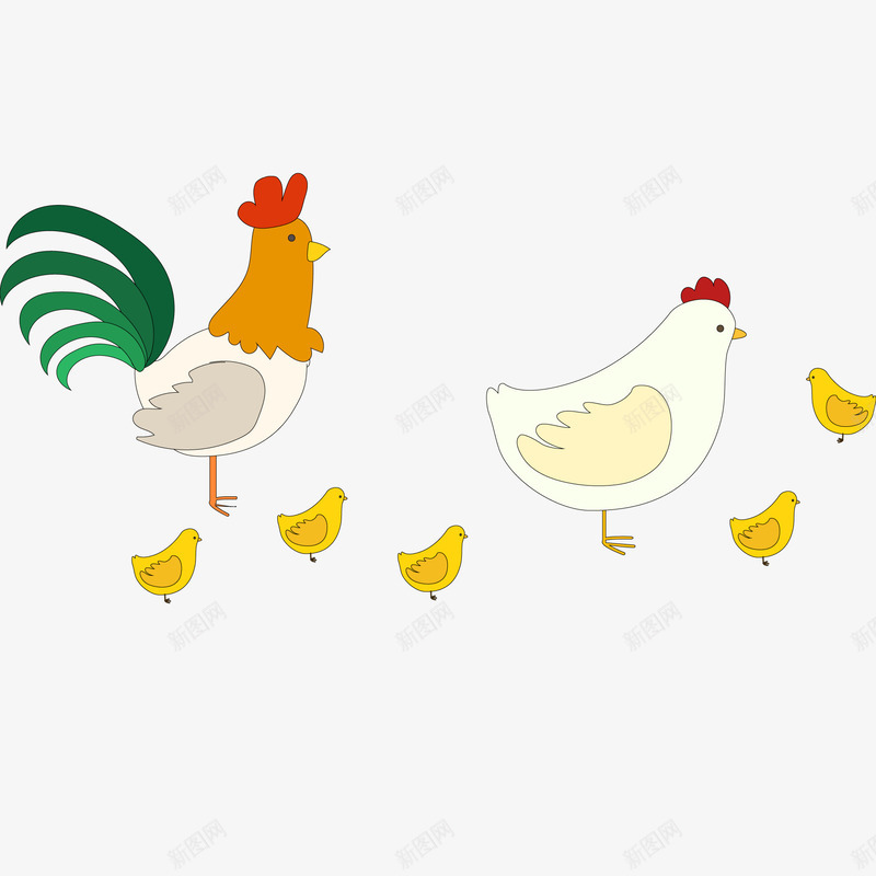 卡通可爱的公鸡母鸡和小鸡png免抠素材_新图网 https://ixintu.com 公鸡 农场 动物设计 卡通 家禽 母鸡