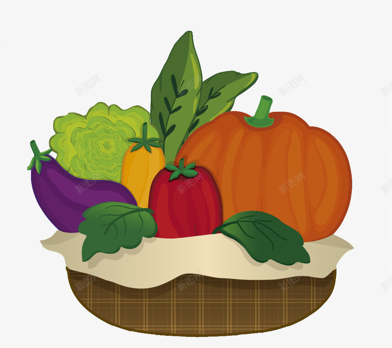 卡通蔬菜png免抠素材_新图网 https://ixintu.com 南瓜 卡通蔬菜 篮子 素食 茄子 蔬菜