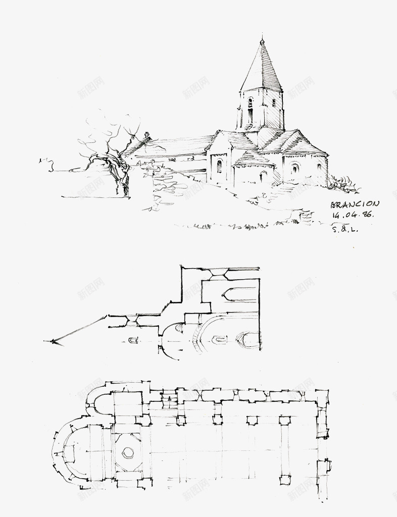 场景写生手绘png免抠素材_新图网 https://ixintu.com 场景绘画 手绘风景 速写写生 风景 风景写生