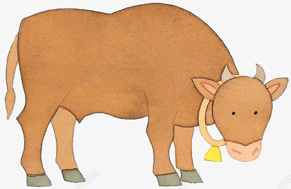 低头的牛png免抠素材_新图网 https://ixintu.com 一头 动物 卡通 手绘 棕色 牛 脖套 铃铛 黄色