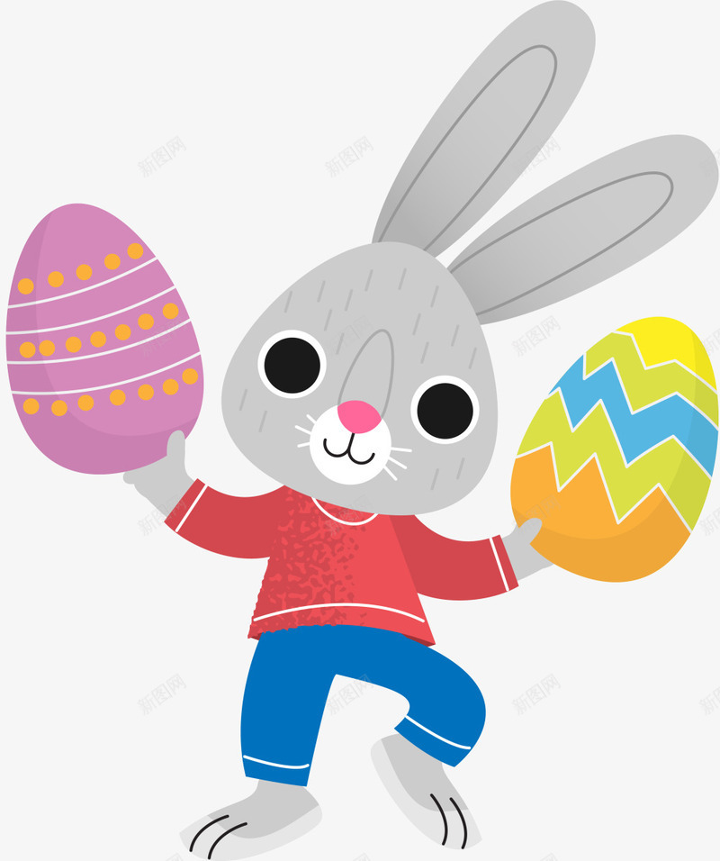 复活节举着彩蛋的兔子png免抠素材_新图网 https://ixintu.com 举着彩蛋的兔子 可爱兔子 复活节 多彩彩蛋 灰色兔子 节日
