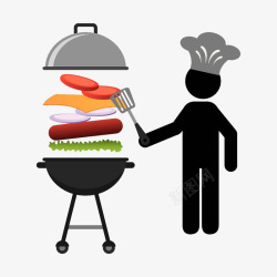 室外野餐卡通黑白烤肉野炊厨师高清图片