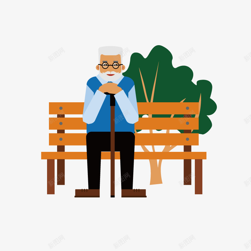 坐在公园长椅上的老爷爷png免抠素材_新图网 https://ixintu.com 休息 公园 动作 卡通 拐杖 老爷爷 草丛 长椅