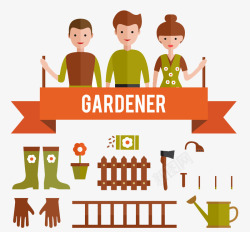 花园工具和园丁矢量图素材
