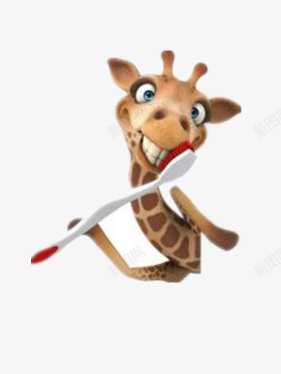卡通长颈鹿刷牙png免抠素材_新图网 https://ixintu.com 个人卫生 个人护理 刷牙 卡通小鹿 清洁 爱护牙齿 牙刷 长颈鹿