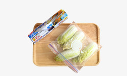 蔬菜保鲜菜板上的保鲜袋高清图片