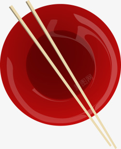 手绘红色盘子和一双筷子素材