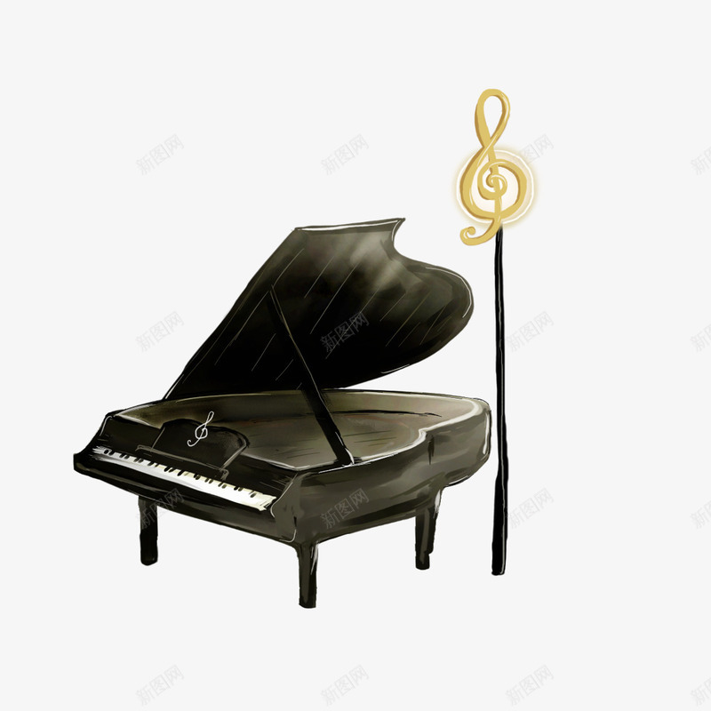 唯美黑色小钢琴png免抠素材_新图网 https://ixintu.com 世界 唯美黑色小钢琴 插画 童话