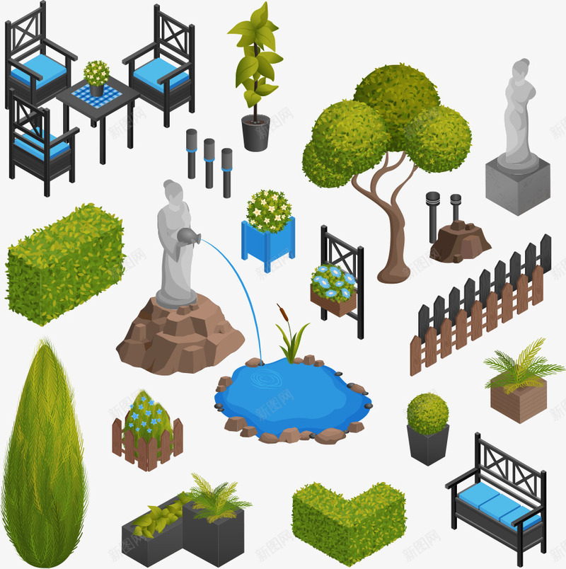 公园雕塑物品png免抠素材_新图网 https://ixintu.com 公园雕塑 公园雕塑物品 凳子 园林设计 小树 雕塑物品