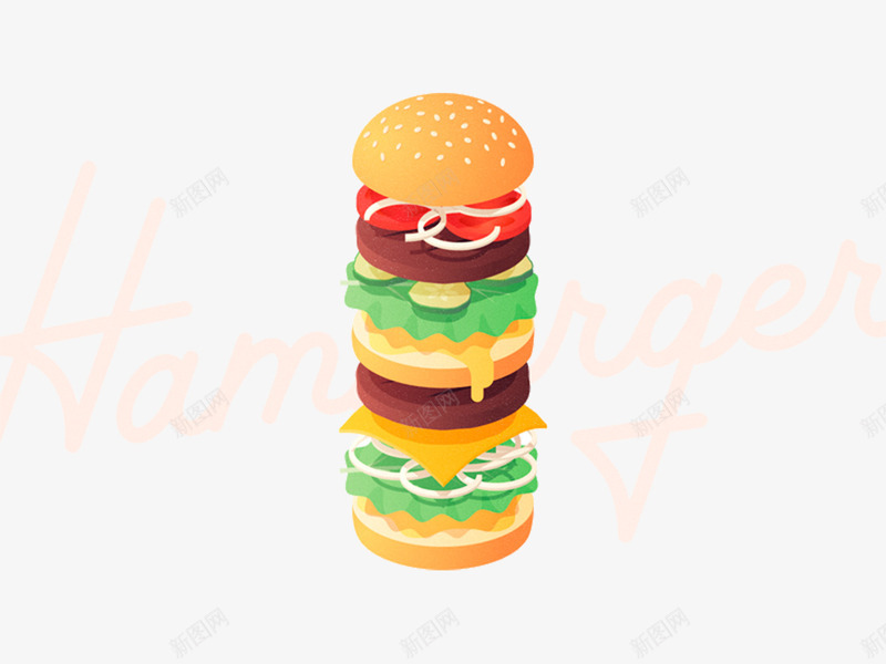 汉堡包食物插画png免抠素材_新图网 https://ixintu.com 垃圾食品 汉堡 汉堡包 零食