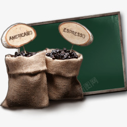 可可豆袋子黑板袋子里的可可豆高清图片