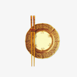 金色中国风筷子瓷碗素材