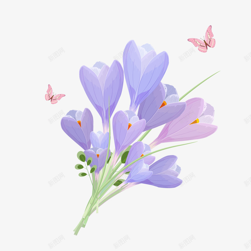 紫色盛开的花朵与蝴蝶png免抠素材_新图网 https://ixintu.com 卡通植物 卡通蝴蝶 盛开的花朵 紫色花朵 背景装饰