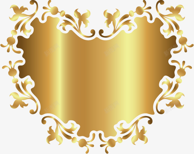 金色花纹装饰爱心png免抠素材_新图网 https://ixintu.com 古典框架 框架 爱心 装饰 金色