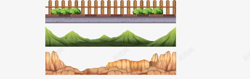 手绘山坡道路png免抠素材_新图网 https://ixintu.com 卡通 山坡 山脉 手绘 栅栏 装饰 路边 道路