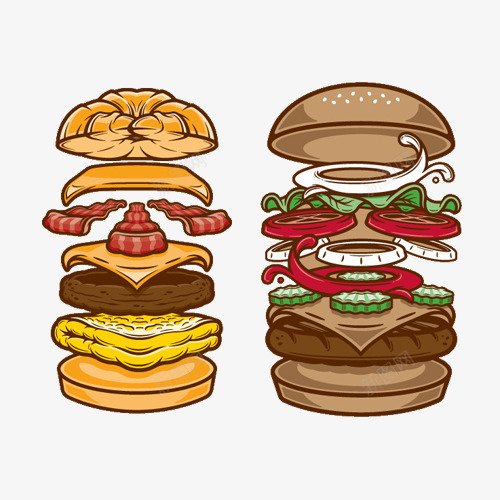 汉堡png免抠素材_新图网 https://ixintu.com 卡通 快餐食物 手绘 绘画 蟹黄堡设计 设计 面包片