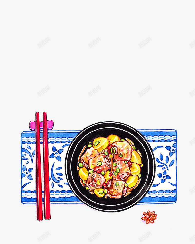 线条肉美食png免抠素材_新图网 https://ixintu.com 垫子 筷子 线条 美食 肉 蓝色