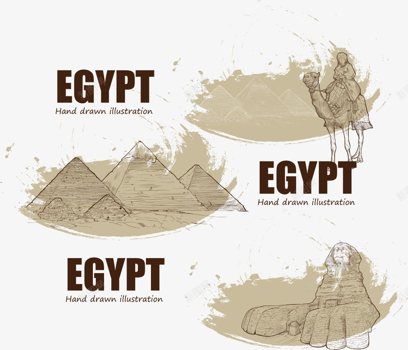 特色埃及矢量图ai免抠素材_新图网 https://ixintu.com 埃及 特色埃及 狮身人面像 金字塔 骆驼 骑骆驼的人 矢量图