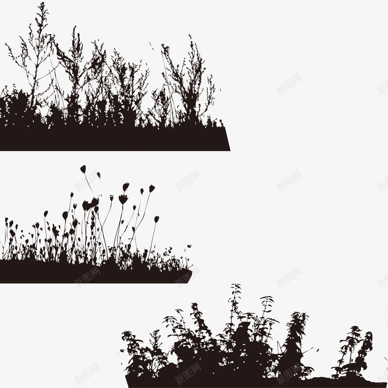 草丛剪影png免抠素材_新图网 https://ixintu.com 树剪影 草丛剪影 装饰 黑色