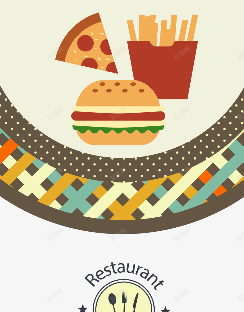 餐厅餐饮插画AI矢量图ai免抠素材_新图网 https://ixintu.com AI 平面插画 披萨 汉堡 薯条 餐厅 餐饮 矢量图