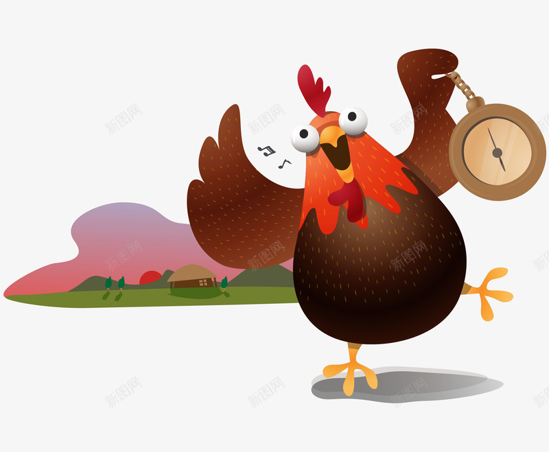 卡通可爱拿闹钟公鸡png免抠素材_新图网 https://ixintu.com 卡通的动物 可爱的公鸡