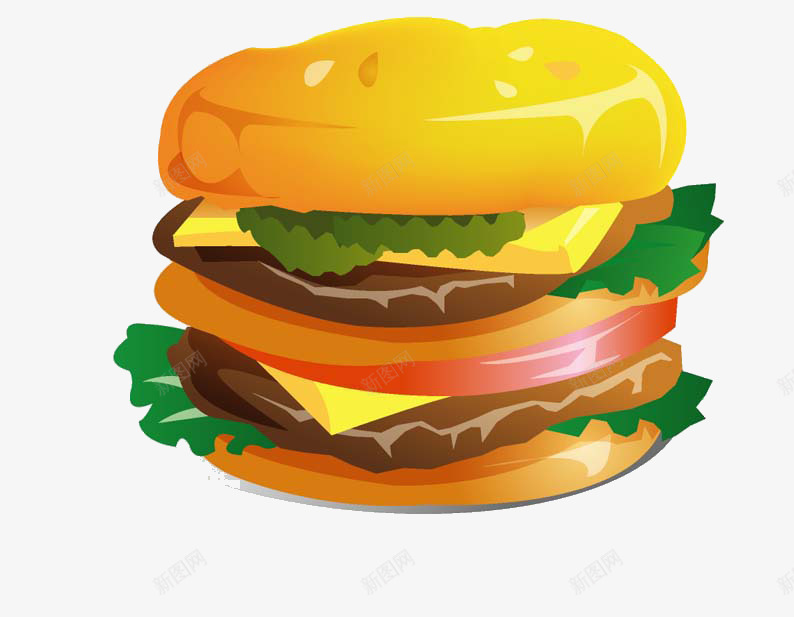 卡通蟹黄堡png免抠素材_新图网 https://ixintu.com 卡通蟹黄堡设计 快餐食物 汉堡设计 生菜 肉饼 面包片