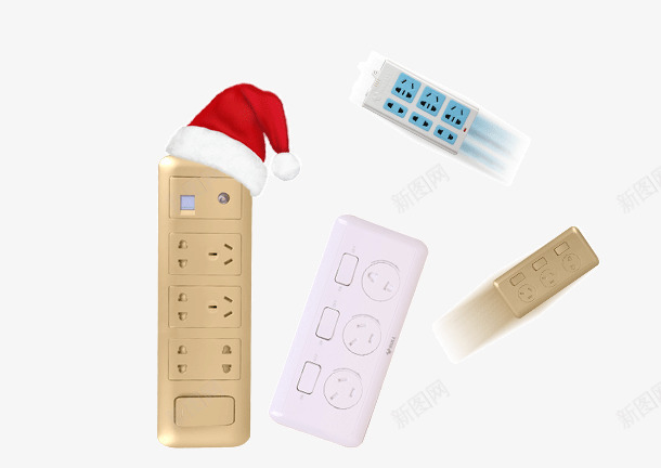 竖行插座面板png免抠素材_新图网 https://ixintu.com 产品实物 圣诞帽 家电 插座板 白色 竖行 金色