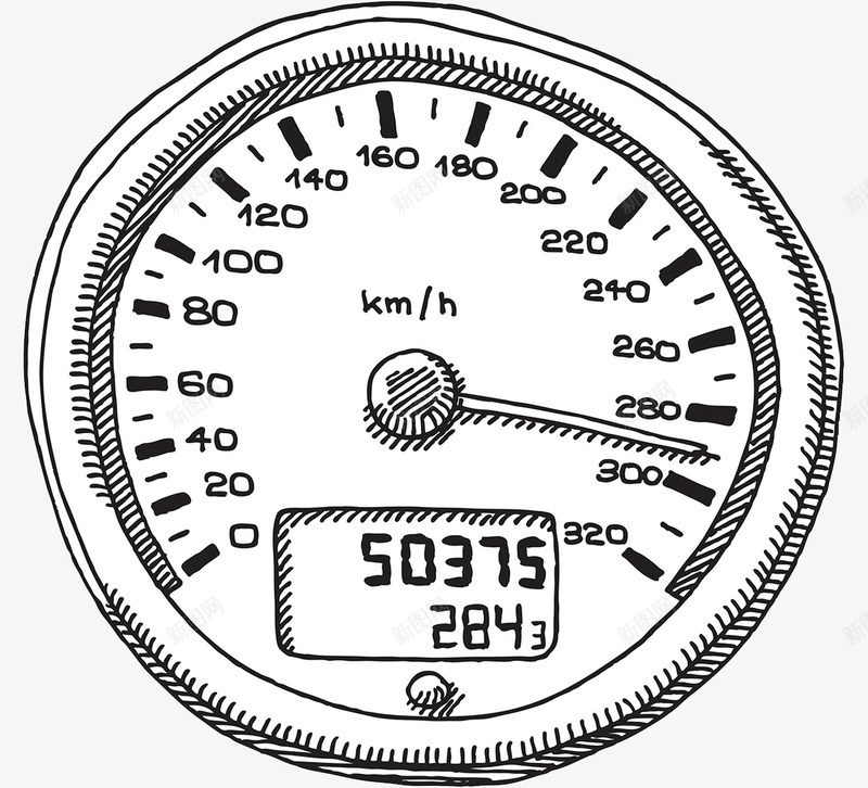 手绘汽车速度盘psd免抠素材_新图网 https://ixintu.com 公里数 手绘 汽车仪表盘 速度表