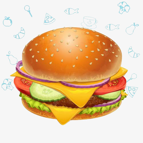 卡通汉堡食品背景png免抠素材_新图网 https://ixintu.com 快餐 汉堡 食品