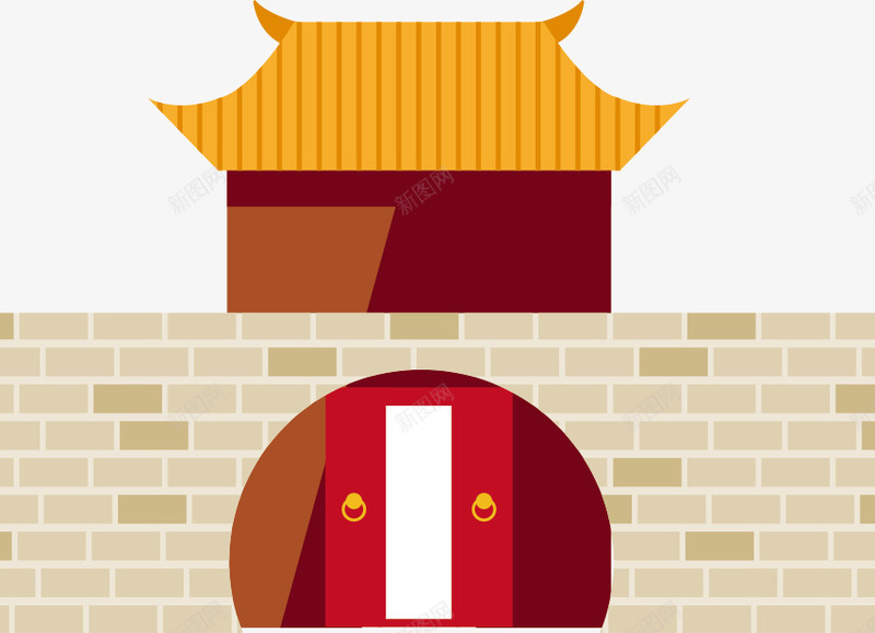 中国建筑png免抠素材_新图网 https://ixintu.com 中国特色 中国红 城墙 城门 建筑