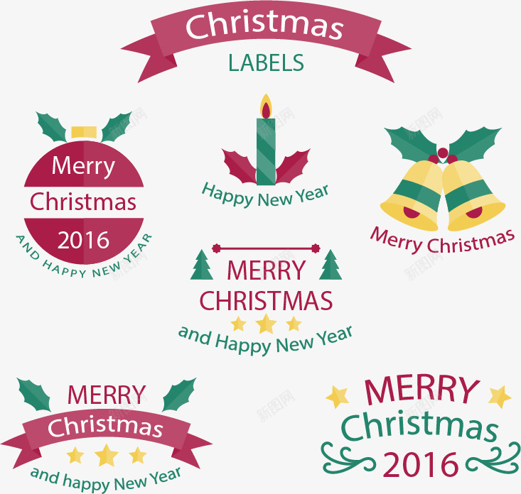 粉绿色圣诞节标签png免抠素材_新图网 https://ixintu.com 丝带 圣诞球 圣诞节 圣诞节标签 矢量免费图片素材 铃铛