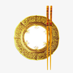 金色筷子金色盘子高清图片