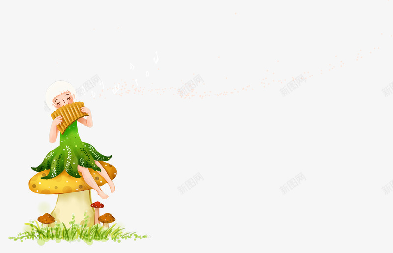吹排箫的小女孩png免抠素材_新图网 https://ixintu.com 卡通 可爱女孩 吹排箫 小女孩 户外 蘑菇群