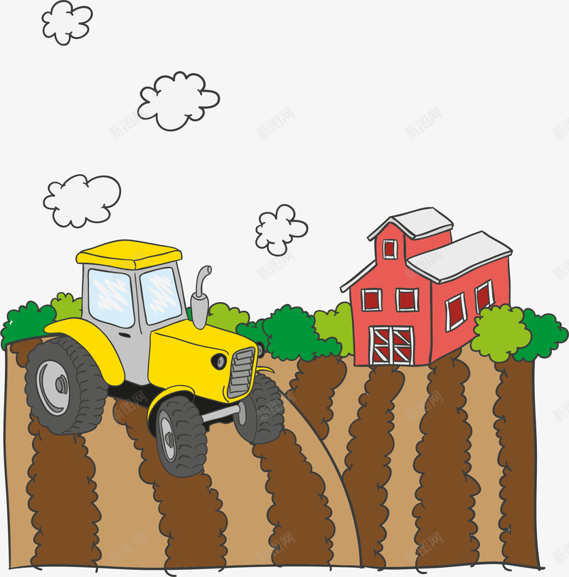 在农场耕种的拖拉机png免抠素材_新图网 https://ixintu.com 农业 农场 拖拉机 生态农场 田野 耕种
